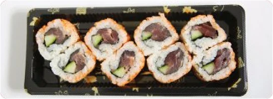 Tonijn, pittige mayonaise, komkommer, 7 spice
